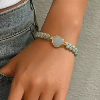 Retro style women s bracelet pure hand-woven love design natural stone bracelet versatile jewelry