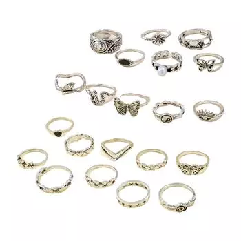 Retro Styles Women s Rings 21 Pieces With Butterfly and Heart Designs In Sturdy Alloy Materials Casual Wear Daily Use