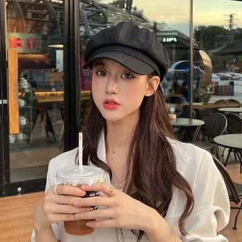 Retro Stylish Beret Summer Sun Protection Wear Good Match Pure Color British Octagonal Hat Children Japanese Style Make Face Look Smaller C1264 Retro 777 octagonal cap Black M(56-58cm)