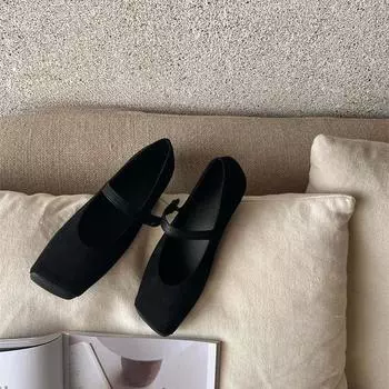 Retro suede leopard print square head flat sole single shoes versatile soft sole with Mary Jane shoes 35 чёрный