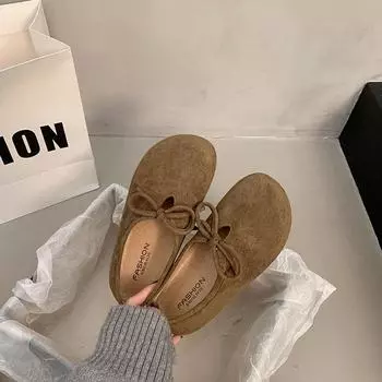Retro suede round head single shoes women s spring and autumn new big head children flat bottom one pedal casual Doudou shoes 35