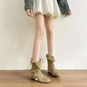 Retro suede western cowboy boots Martin boots women s shoes new spring and autumn single boots two wear small short boots 35