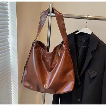 Ретро сумка большой вместимости 2024 осень и зима новая женская сумка модная сумка для поездок на работу сумка через плечо сумка-ведро через плечо чёрный