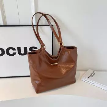 Ретро-сумка большой вместимости для женщин, летние универсальные сумки через плечо для поездок на работу и покупок, текстурированные дорожные сумки из искусственной кожи (30cm<Max Length<50cm)