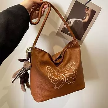Ретро-сумка большой вместимости для женщин в колледже, сумка-тоут с вышитыми бабочками, сумка-тоут Niche на одно плечо подмышкой, универсальная сумка для поездок на работу