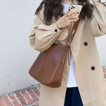 Ретро-сумка большой вместимости для женщин, новая модная и трендовая сумка-ведро, французская сумка-мешок подмышкой, универсальная сумка через плечо