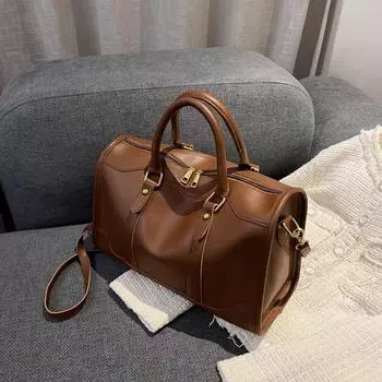 Ретро-сумка большой вместимости, новая осенне-зимняя сумка из искусственной кожи с двойной молнией, простая и универсальная дорожная сумка