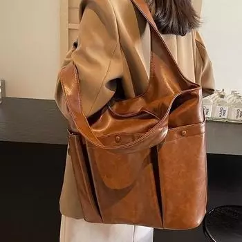 Ретро сумка большой вместимости женская 2024 осень и зима новая корейская версия высококачественной сумки через плечо пригородная женская сумка тоут чёрный