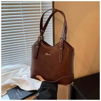 Ретро сумка большой вместимости женская осенняя универсальная 2024 новая модная сумка-ведро на одно плечо для поездок на работу чёрный