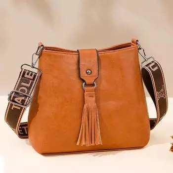 Ретро сумка через плечо 2025 летняя повседневная сумка-ведро через плечо для женщин сумки-мессенджеры коричневая искусственная кожа кисточка женская сумка серый