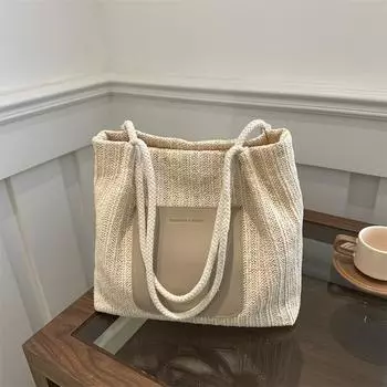 Ретро сумка через плечо Большая вместительная сумка для покупок Пляжная сумка Летняя новая стильная модная простая ретро сумка-тоут