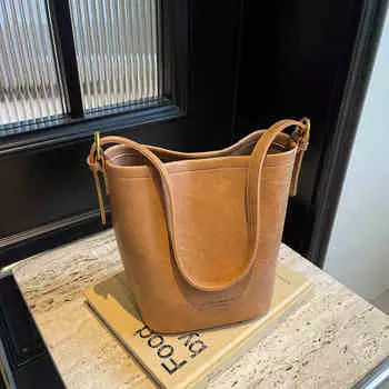 Ретро сумка через плечо для женщин новые модные сумки-ведра из искусственной кожи однотонные сумки большой емкости для поездок на работу через плечо кошельки (20cm<Max Length<30cm)