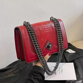 Ретро сумка через плечо для женщин с металлическим поворотным замком и украшением из рыбьей чешуи из искусственной кожи, цепочка, модная женская