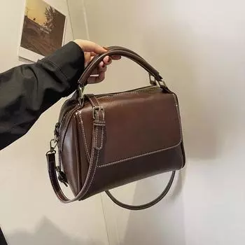 Ретро-сумка через плечо для женщин, винтажная сумка через плечо, большая вместительная сумка из искусственной кожи, повседневная сумка-тоут коричневый