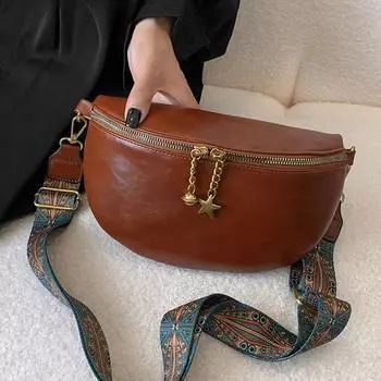 Ретро сумка через плечо из вощеной искусственной кожи, сумка на грудь и плечо, однотонная забавная сумка на талию и бедра 25x15x8cm чёрный