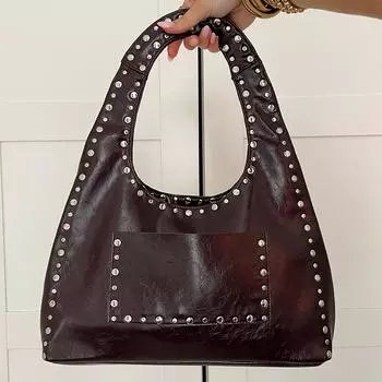 Ретро сумка через плечо с заклепками на подмышках сумка Wasteland в мотоциклетном стиле женская сумка из вощеной масляной кожи