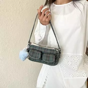 Ретро-сумка через плечо в клетку, дизайнерская женская сумка, винтажная полосатая сумка через подмышку для девочек No Pendant-Style 7