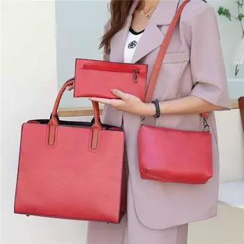 Ретро-сумка для матери и ребенка из трех частей, женская, простая фактура, переносная сумка через плечо красный