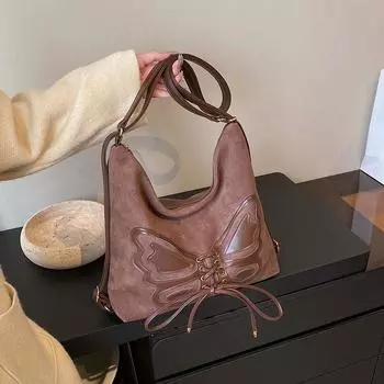 Ретро сумка для поездок на работу женская осень и зима 2024 новая сумка-бабочка через плечо подмышки многофункциональный рюкзак большой емкости чёрный