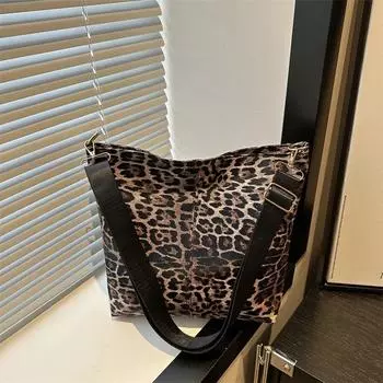 Ретро-сумка на одно плечо с леопардовым принтом, женская новая модная сумка для студентов колледжей, классов, поездок на работу, универсальная, вместительная сумка-тоут чёрный