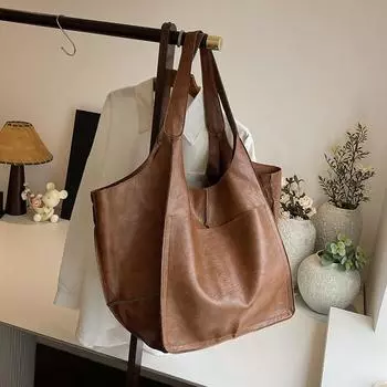 Ретро-сумка ручной работы, большая пляжная сумка, вместительная, однотонная, многофункциональная, для женщин 60x25x38cm чёрный