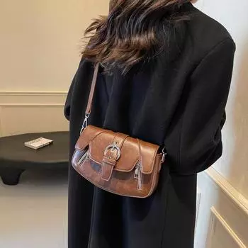 Ретро-сумка-седло высокого класса для женщин 2024 года, новая тенденция, модная сумка через плечо, нишевый дизайн, повседневная женская сумка чёрный