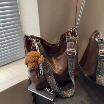 Ретро-сумка сшита, простая модная сумка с принтом, наплечный ремень, сумка с подвеской в виде щенка