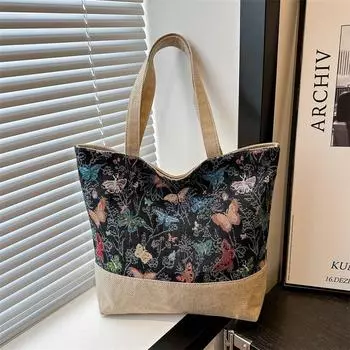 Ретро сумка-тоут 2024 года, новая повседневная эстетическая тенденция, простая индивидуальная летняя сумка-тоут, сумка через плечо, большая сумка для женщин чёрный