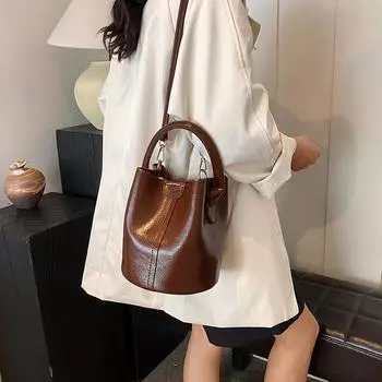 Ретро сумка-ведро для воды женская новая модная сумка через плечо для поездок на работу модная однотонная ручная сумка на одно плечо для женщин (20cm<Max Length<30cm)