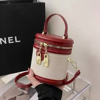 Ретро сумка-ведро для женщин, новая мода, контрастные цветные цилиндрические вечерние сумки, темпераментные сумки через плечо на одно плечо