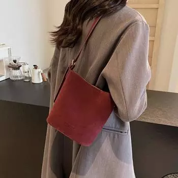 Ретро сумка-ведро для женщин, новые модные замшевые матовые сумки на плечо, простые женские сумки с буквами для шопинга, кошелек через плечо 20*17*8CM
