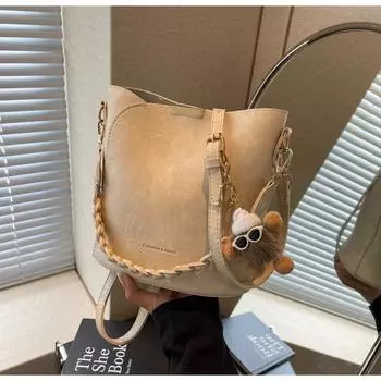 Ретро-сумка-ведро, осень 2024, новая вместительная сумка через плечо для поездок на работу, универсальная сумка-мессенджер подмышкой чёрный