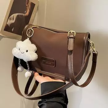 Ретро-сумка высокого класса, женская сумка, модная контрастная цветная сумка-тоут для студентов через плечо большой емкости коричневый