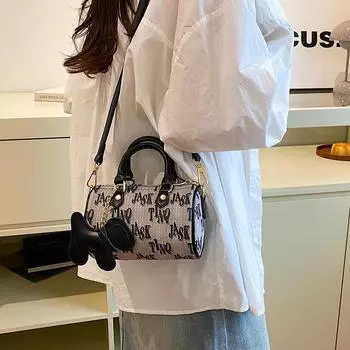 Ретро сумка женская 2024 новая осенне-зимняя фактурная сумка Boston сумка через плечо премиум-класса чёрный