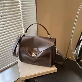 Ретро сумка женская большая вместимость 2024 новая осенне-зимняя универсальная повседневная сумка-мессенджер портативная сумка-тоут для поездок на работу чёрный