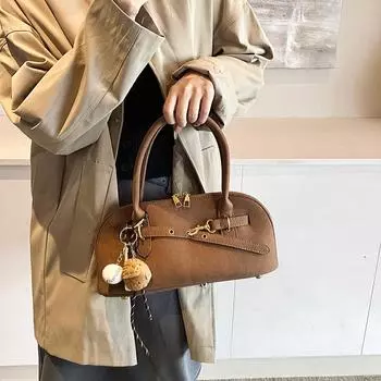 Ретро сумка женская большая вместимость 2024 новая осенне-зимняя универсальная повседневная сумка-мессенджер высокого класса портативная сумка для боулинга 31.5*9.15