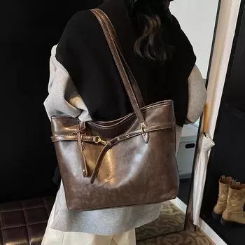Ретро-сумка женская большая вместительная осенне-зимняя новая универсальная сумка через плечо премиум-фактура сумка для поездок на работу коричневый