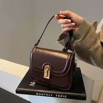 Ретро сумка женская новая модная маленькая квадратная сумка простая повседневная сумка через плечо косая сумка однотонная застежка клатч чёрный