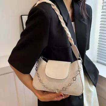 Ретро-сумка, женская новая трендовая сумка через плечо большой емкости под мышками чёрный