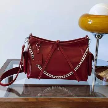 Ретро сумка женская сумка-мессенджер 2024 новая летняя модель большой вместимости высококачественная взрывная цепочка одно плечо сумка-ведро коричневый