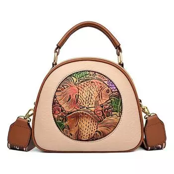 Ретро-сумка женская в национальном стиле, высококачественная, на одно плечо, женская модная ручная широкополосная сумка через плечо, маленькая круглая сумка