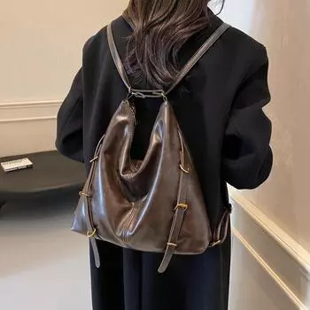 Ретро сумка женская высококачественная текстура простая рабочая сумка для поездок на работу 2024 осень новый рюкзак большой вместимости чёрный