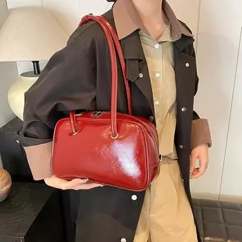 Ретро сумки через плечо для женщин Чистый цвет PU кожа Винтажные сумки Большая вместимость Commuter Boston Bag Роскошная сумка 30x18x9cm чёрный
