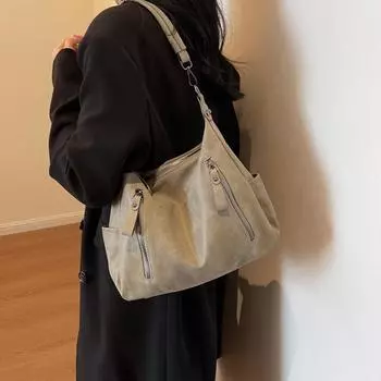 Ретро сумки через плечо для женщин из матовой кожи с двумя ремнями, дорожная сумка через плечо, зимняя новая большая вместимость, сумки-ведра 29x24x11cm