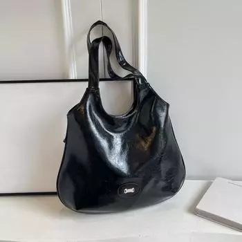 Ретро сумки через плечо для женщин из вощеной искусственной кожи чистого цвета большой емкости сумки-шопперы осенние новые женские сумки для поездок на работу 38x34x8cm бежевый