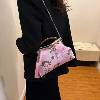 Ретро сумки через плечо для женщин Lock Shell Clip Flowers Tassel Сумки на цепочке на плечо бежевые золотые розовые сумки и кошельки Дизайнер