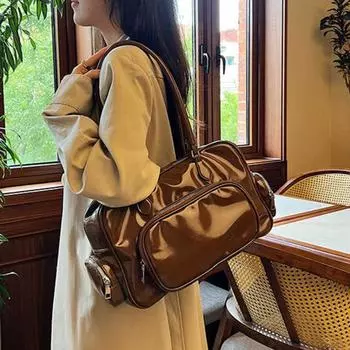 Ретро сумки через плечо для женщин модная женская сумка-тоут из искусственной кожи с несколькими карманами, новые прочные сумки большой вместимости для поездок на работу (30cm<Max Length<50cm)