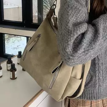 Ретро сумки через плечо для женщин с матовыми кожаными ремнями, дорожная сумка через плечо, зимняя новая большая вместимость, сумки-ведра 31x11x24cm чёрный