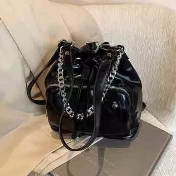 Ретро-сумки на цепочке для женщин, кожаная сумка на молнии на одно плечо, повседневная черная сумка через плечо