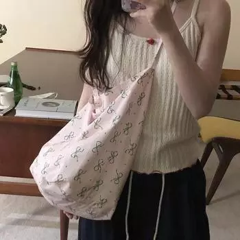 Ретро-сумки с бантом, женские сумки через плечо большой вместимости, повседневные холщовые сумки-тоут, простые сумки для женщин, модные